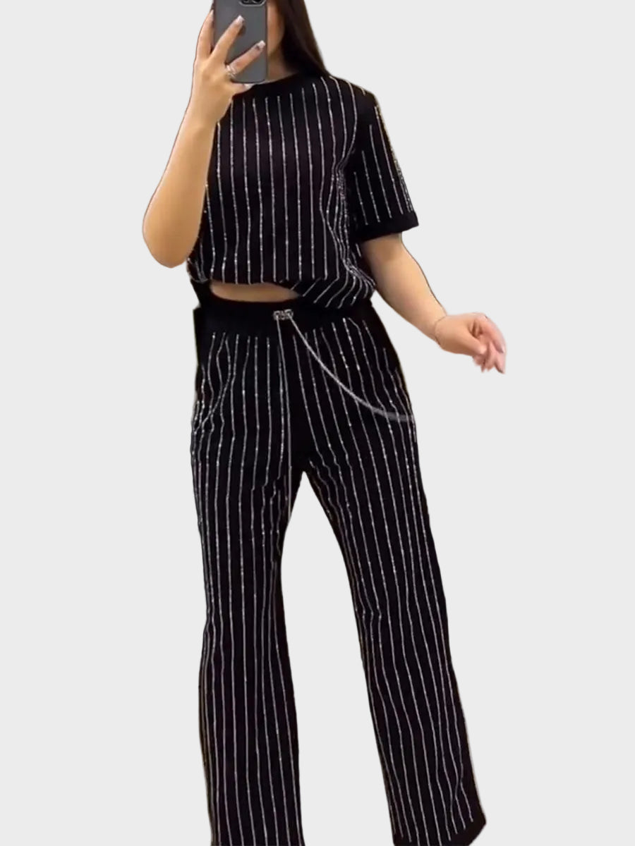Vivien | Glitter Stripe Two Piece Lounge Set