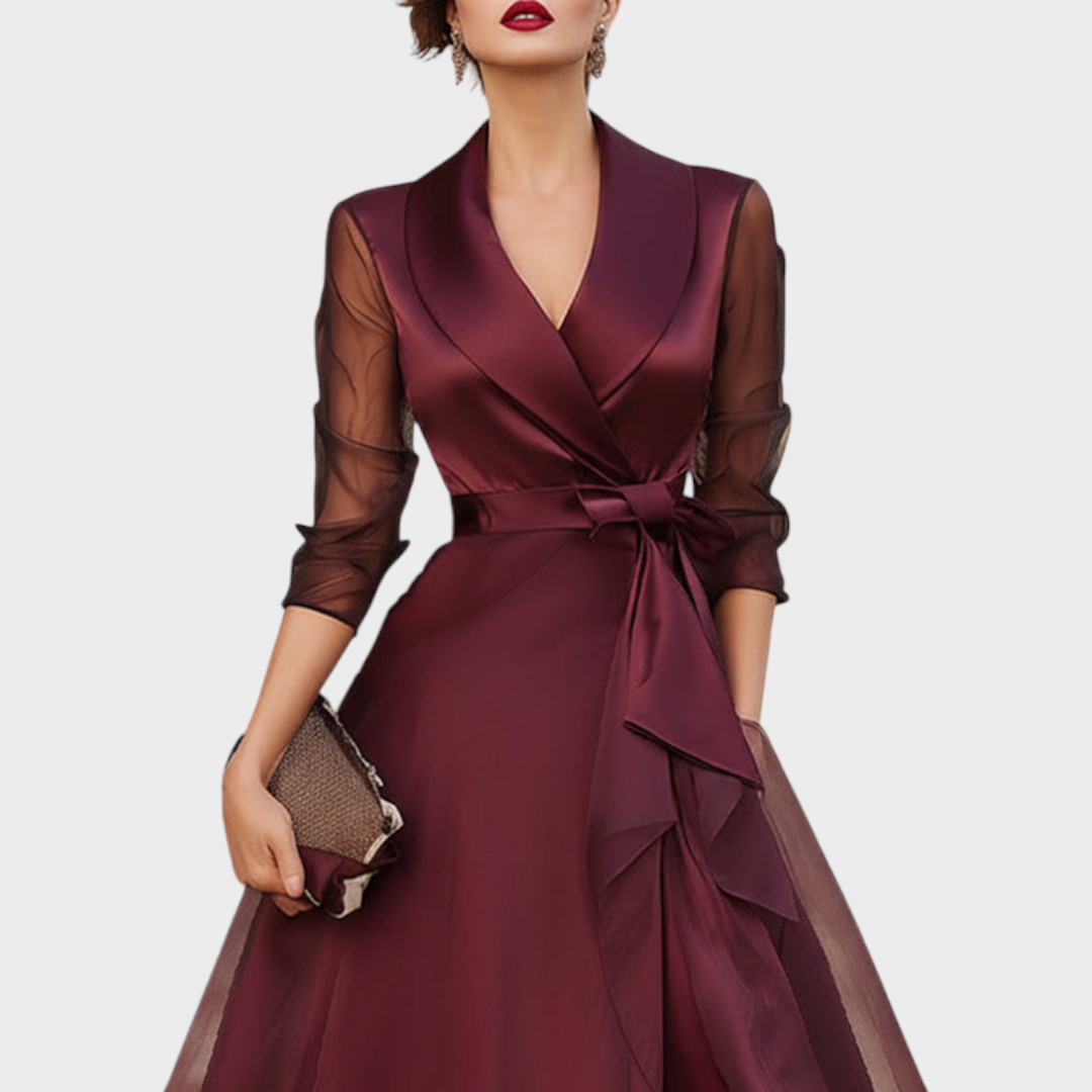 Faye | Elegant Midi Dress with Sheer Sleeves