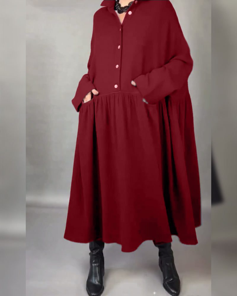 Plus size A-line dress with button collar