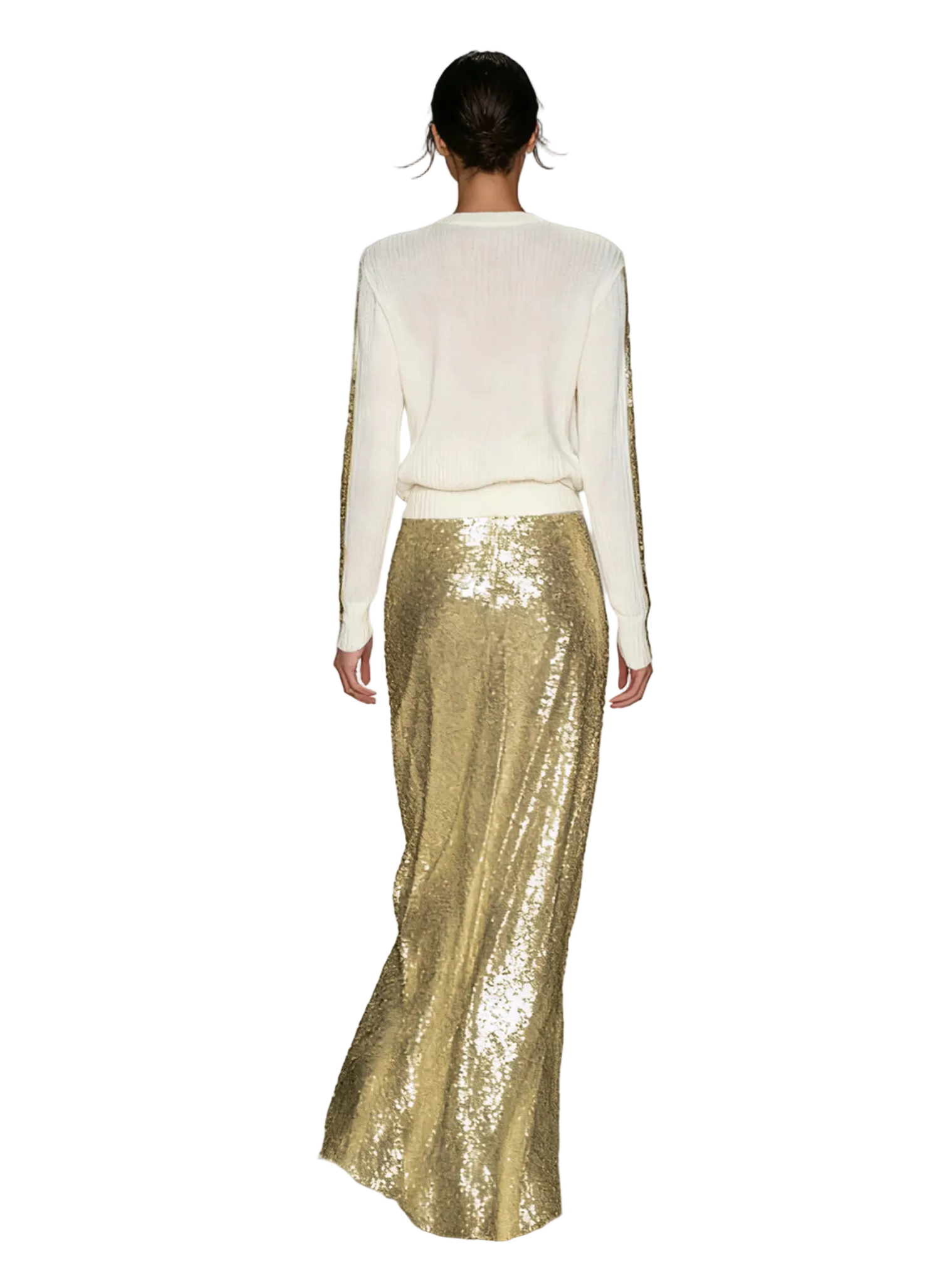 Maya - Women's Fashionable Casual Round Neck Knitted Top With Sequined Long Skirt Suit