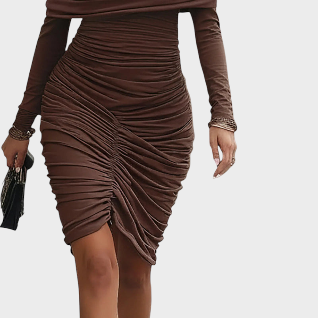 Kisses | Elegant Brown Dress with Sleeves and Long Sleeves