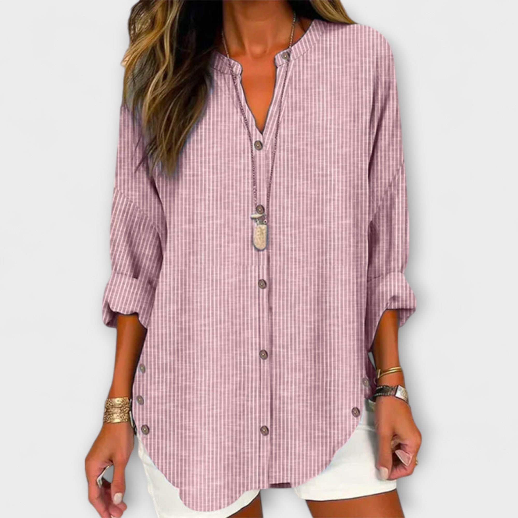 Lucida – V-neck top, elegant and classic stripe design