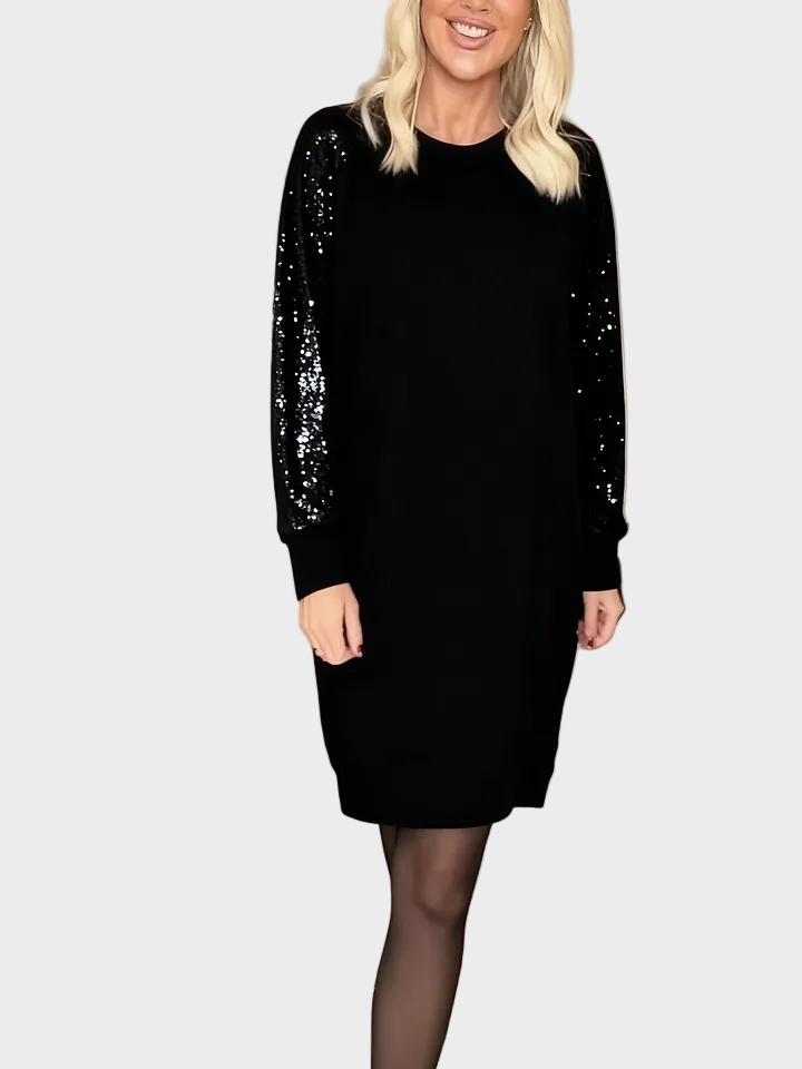 Cunningham - Dress with Round Neckline, Long Sleeves, and Sequins