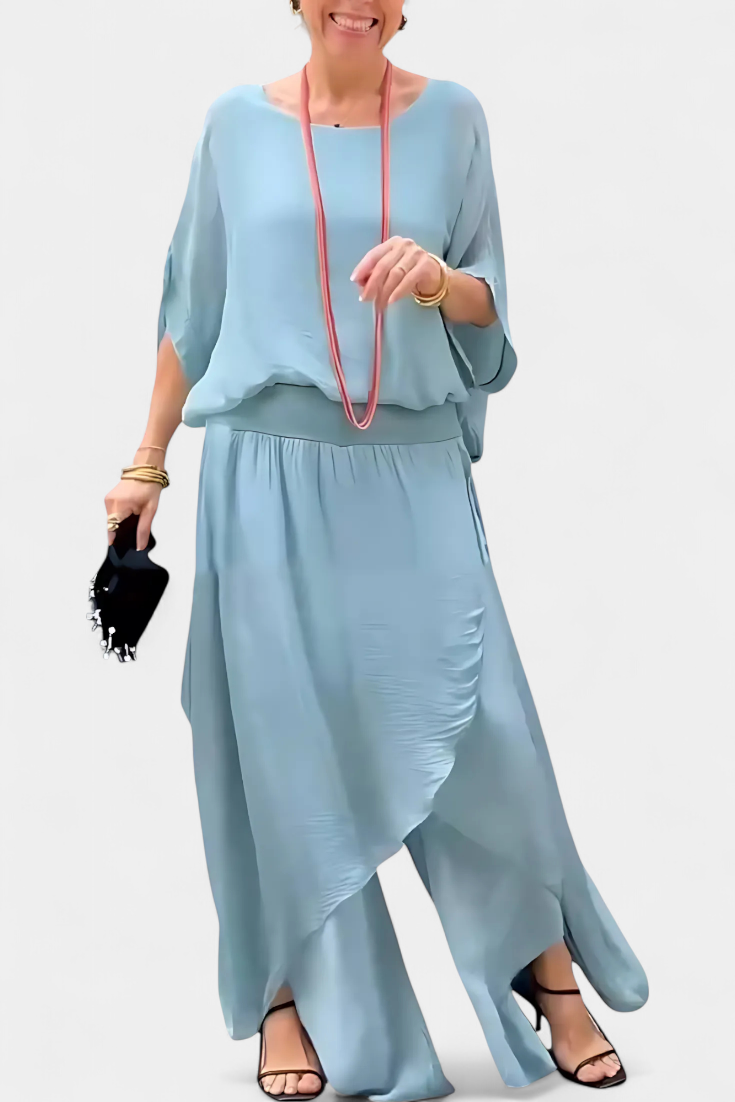 Maravilla Flowy Two-Piece Set with Loose Top and Asymmetrical Skirt