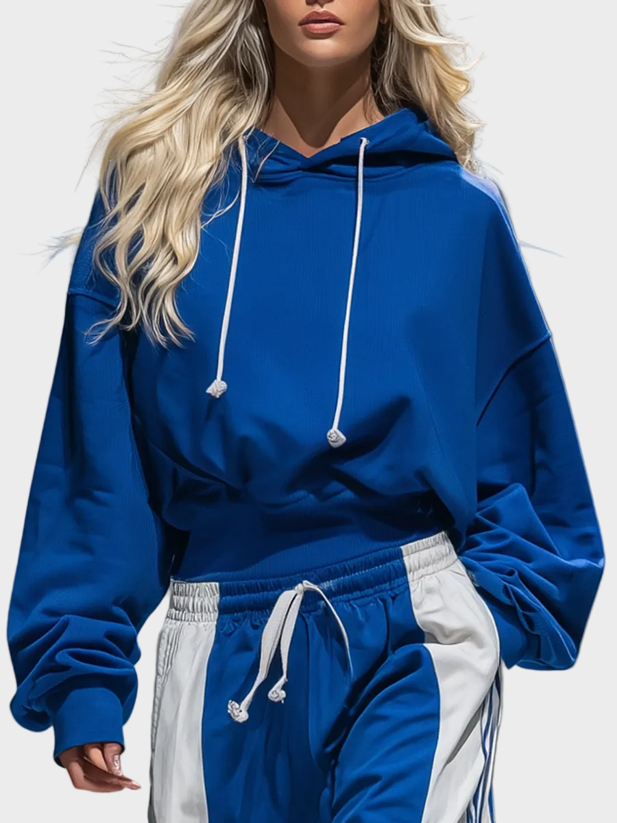 Tiana | Retro Sporty Hoodie And Striped Wide-leg Pants Set