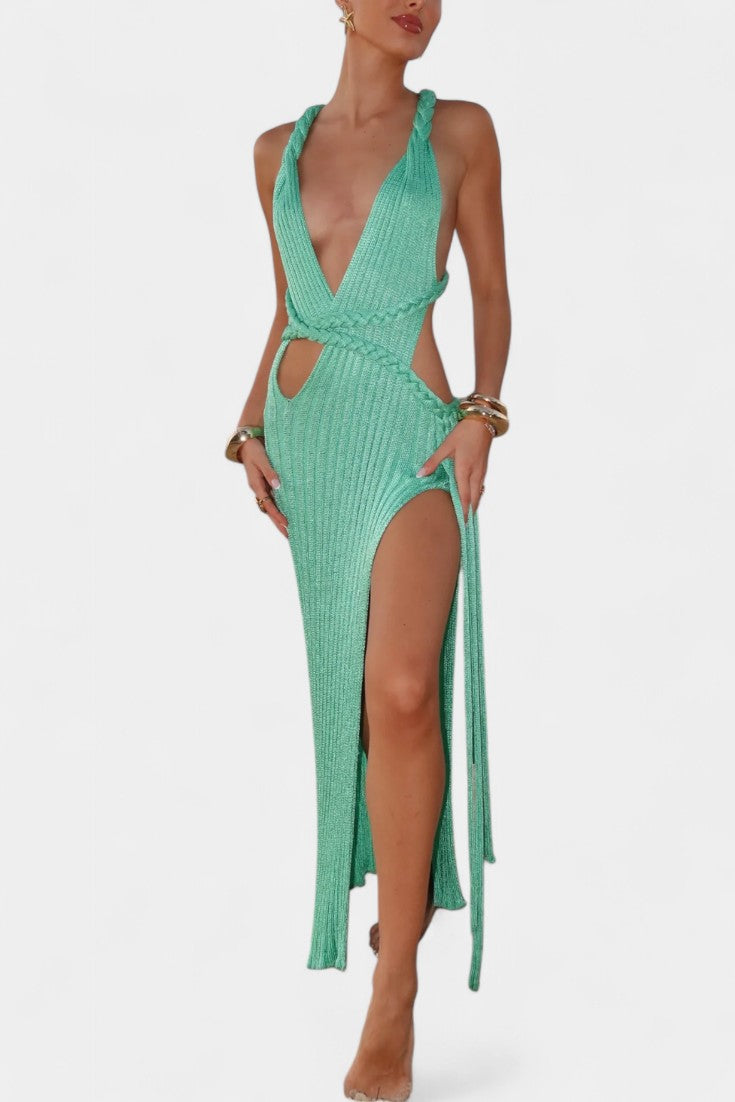 Jamie Maxi Knit Dress with Cable Detail at the Waist