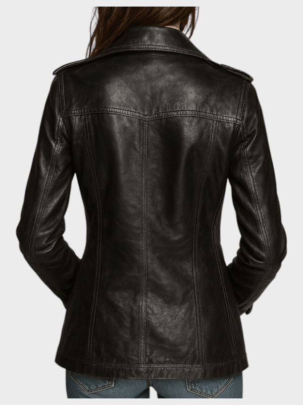 Helga | Vintage Black Faux Leather Double Breasted Jacket