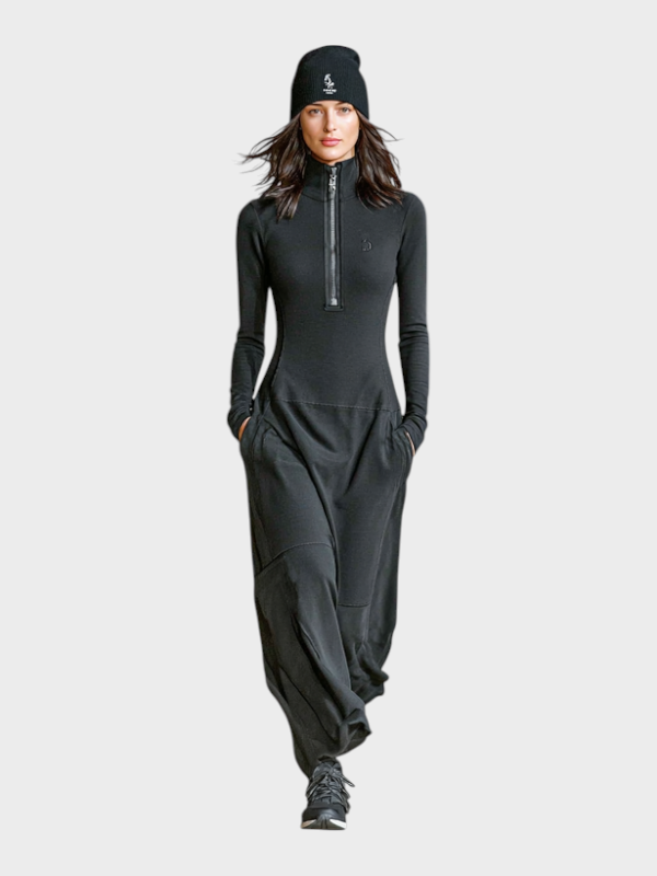 Madea | Women's Maxi Viscose Sports Dress with Half High Collar and Zipper MDA3197G9Y