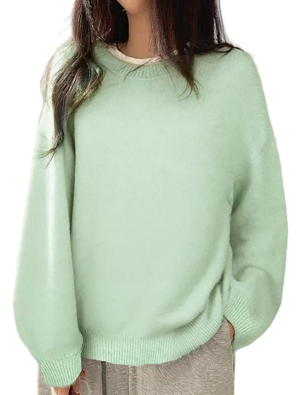 KIARA - Women's Drop Shoulder Split Hem Round Neck Sweater