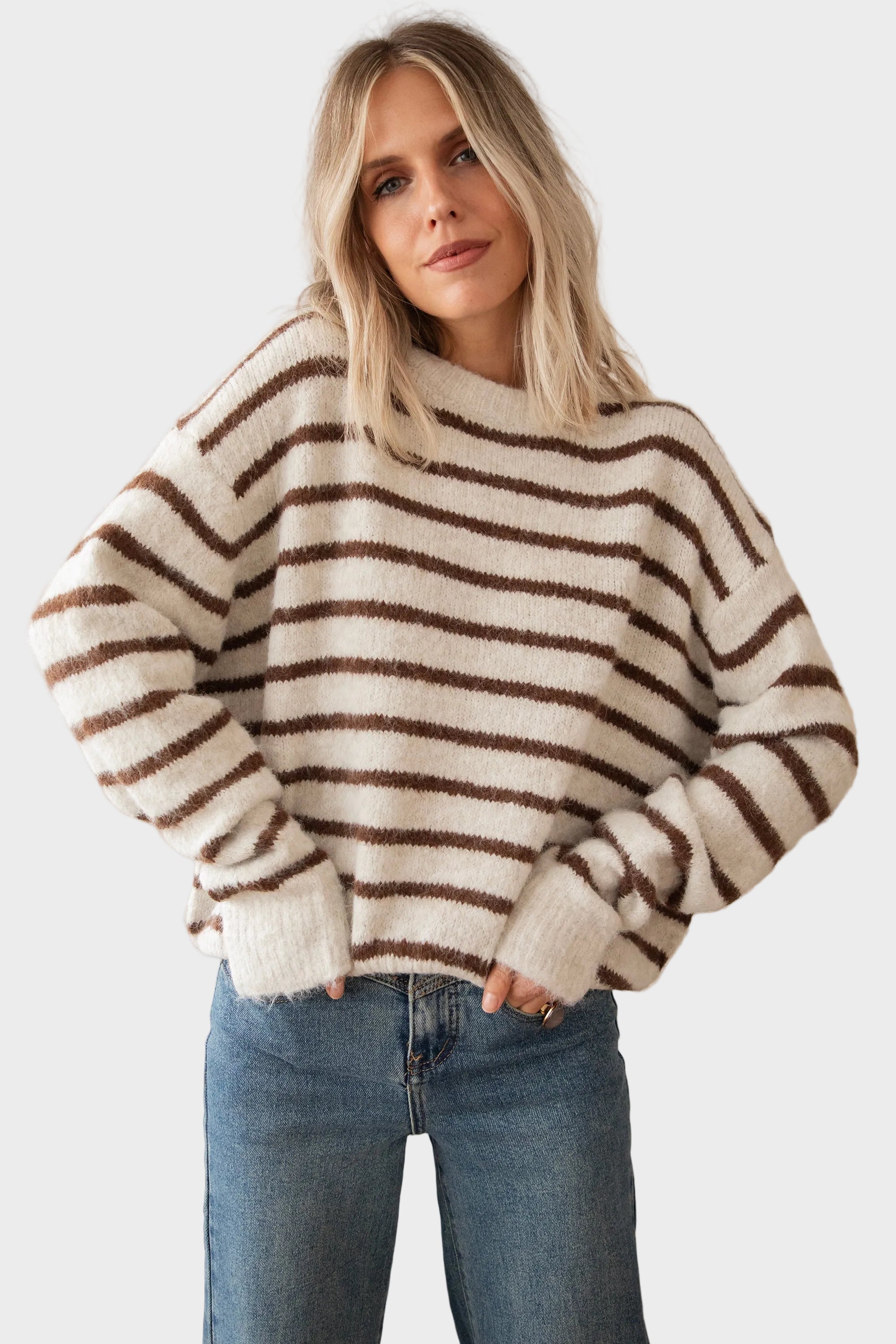 Janine | Pullover - Samantha Stripe - Beige/Choco