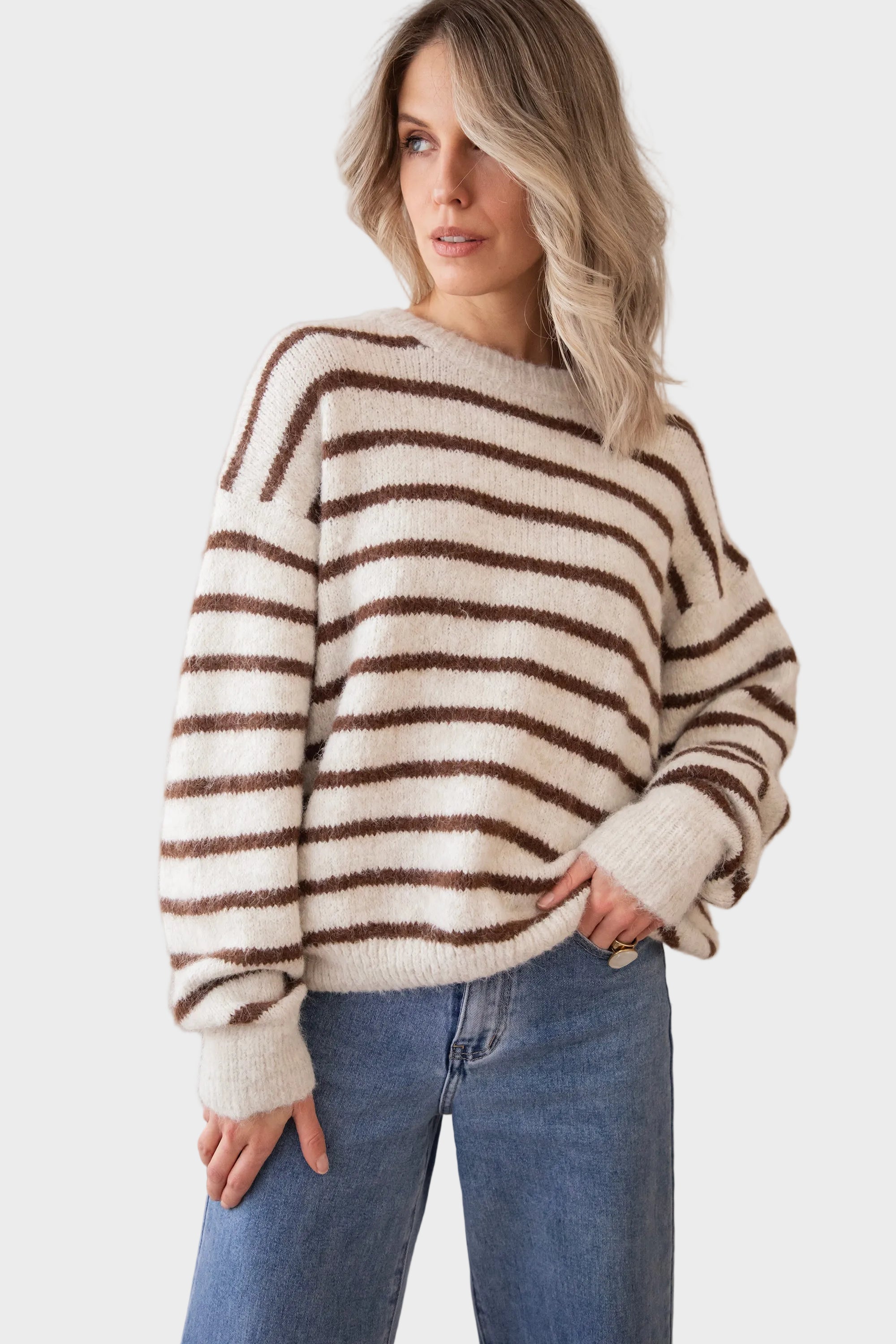 Janine | Pullover - Samantha Stripe - Beige/Choco