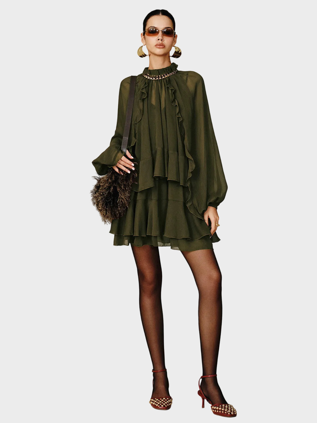 Tiana | Tiered Ruffle Chiffon Mini Dress Set with Liner