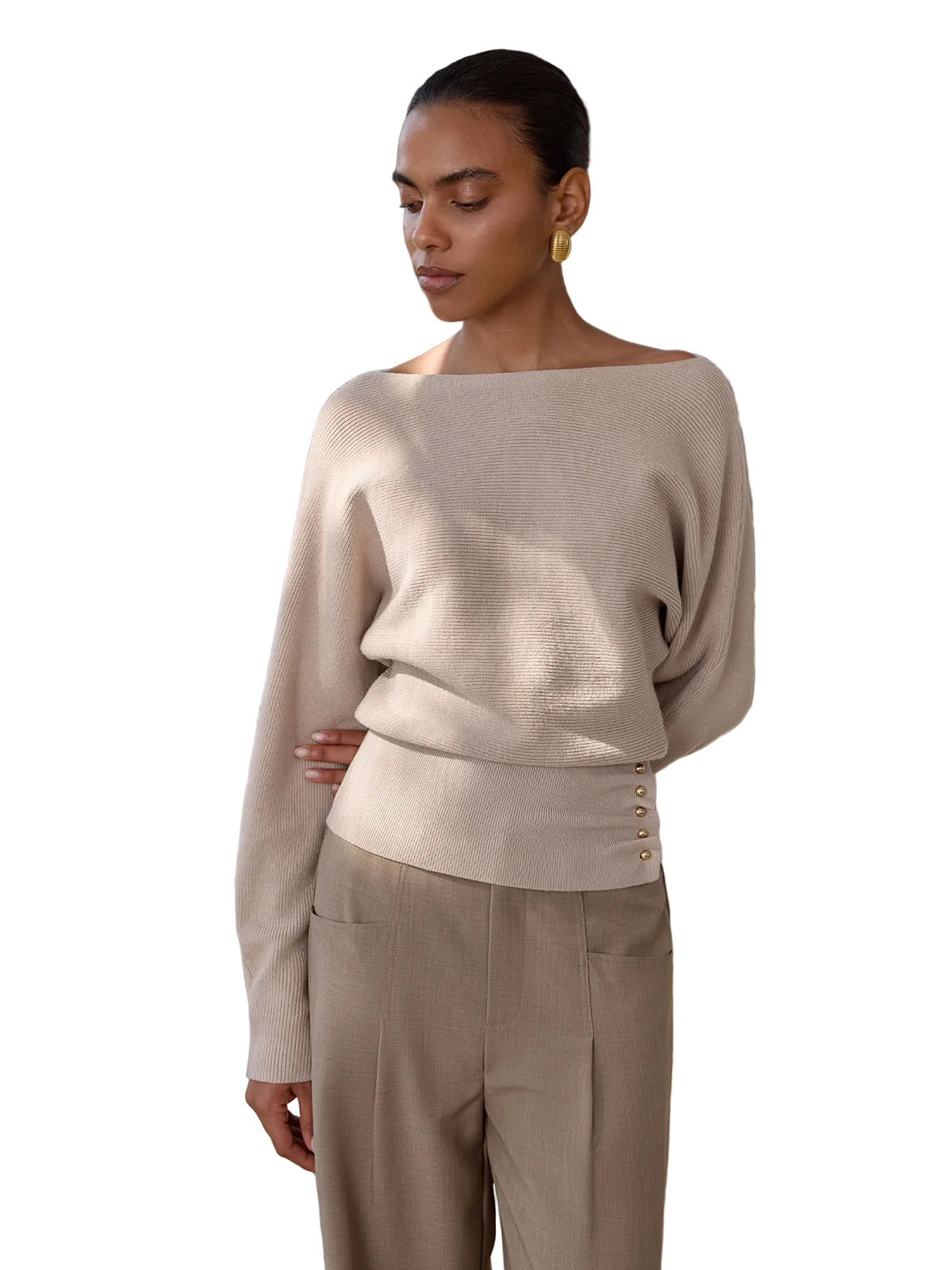 Rina - Metal Detail Ribbed Knit Sweater