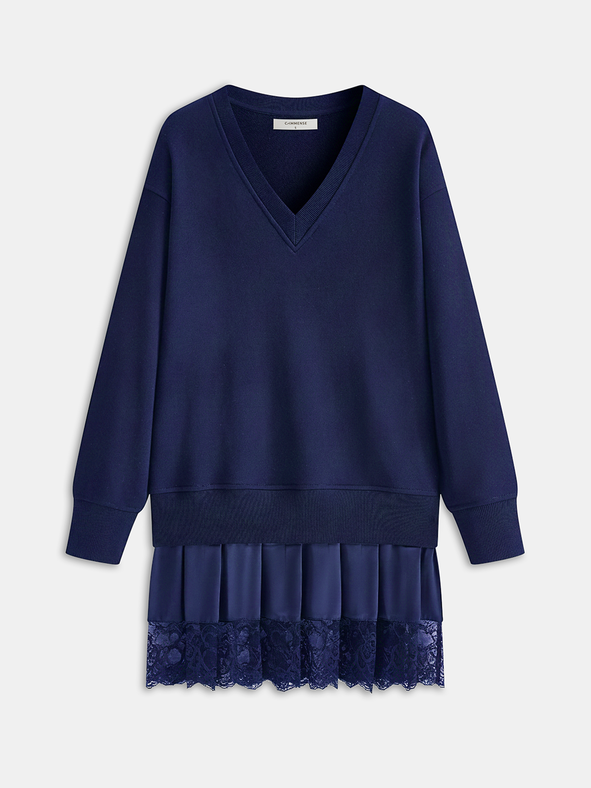 Katie - Pleated Hem Lace-Trimmed Sweatshirt Dress