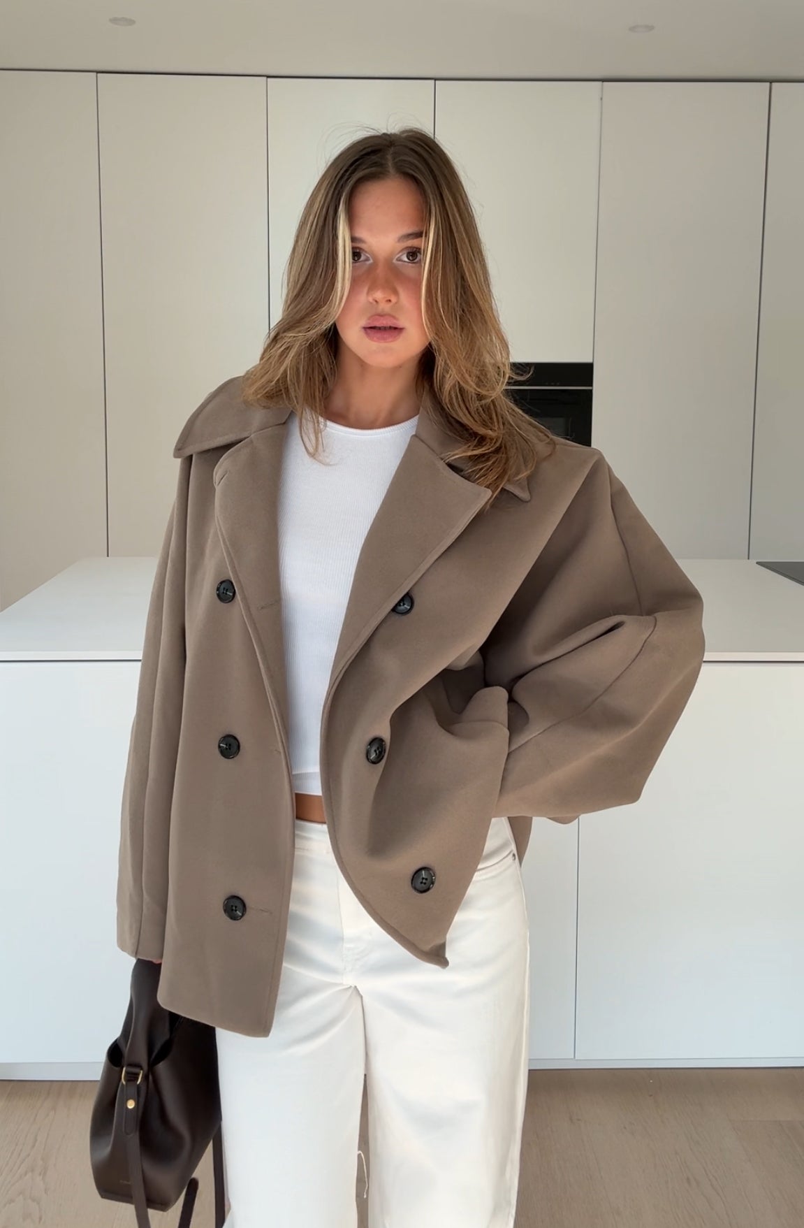 Oversized jacket in cinnamon color