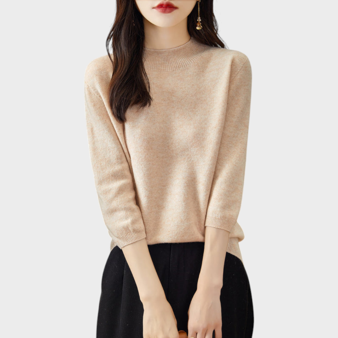 Lilith | 100% Wool Half-Sleeve Sweater with Mock Neck