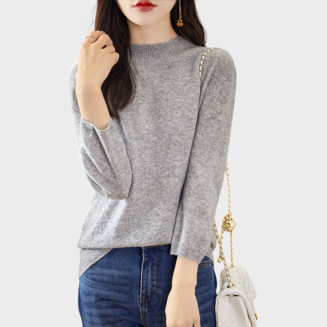 Lilith | 100% Wool Half-Sleeve Sweater with Mock Neck