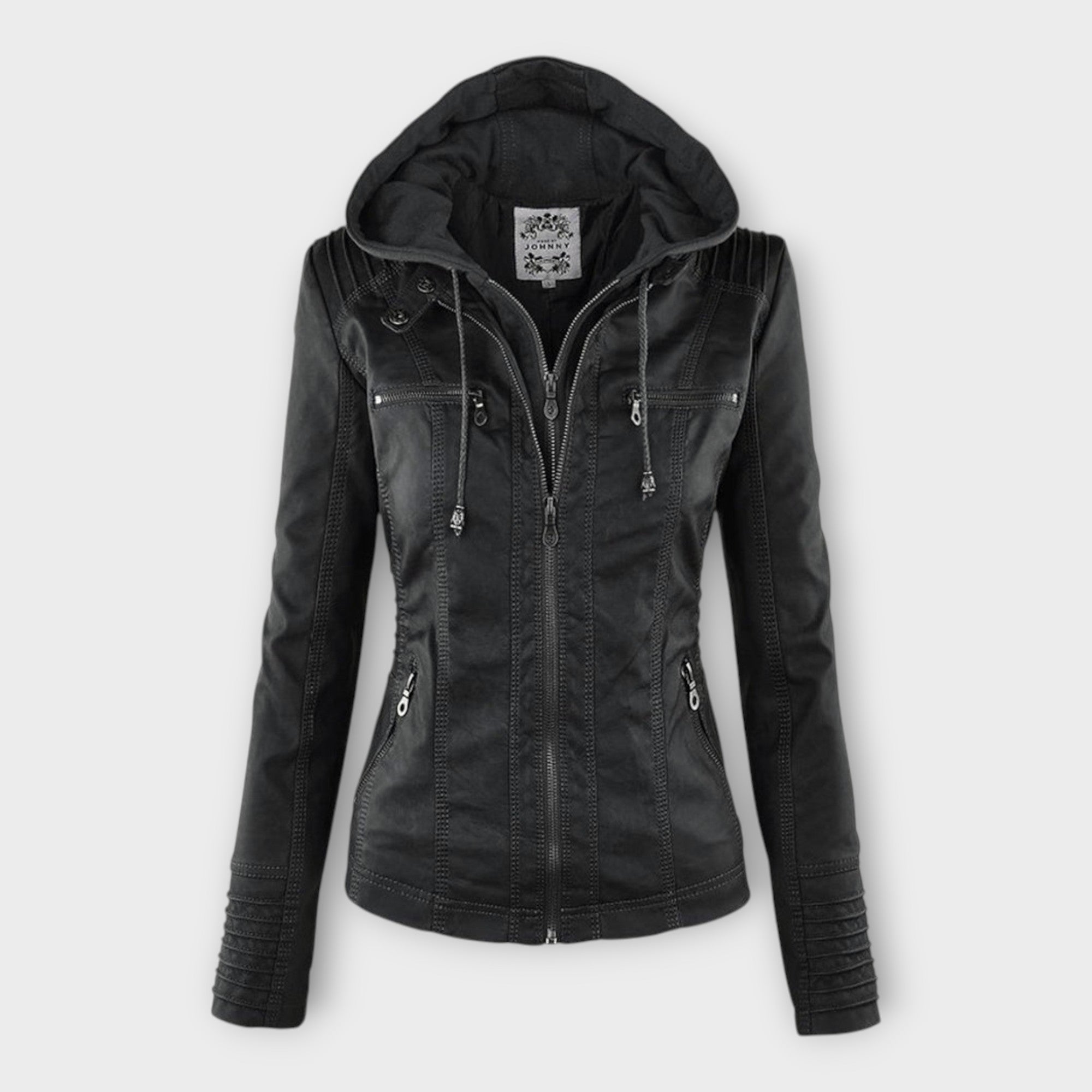 Modern Leather Jacket with Hood and Timeless Line