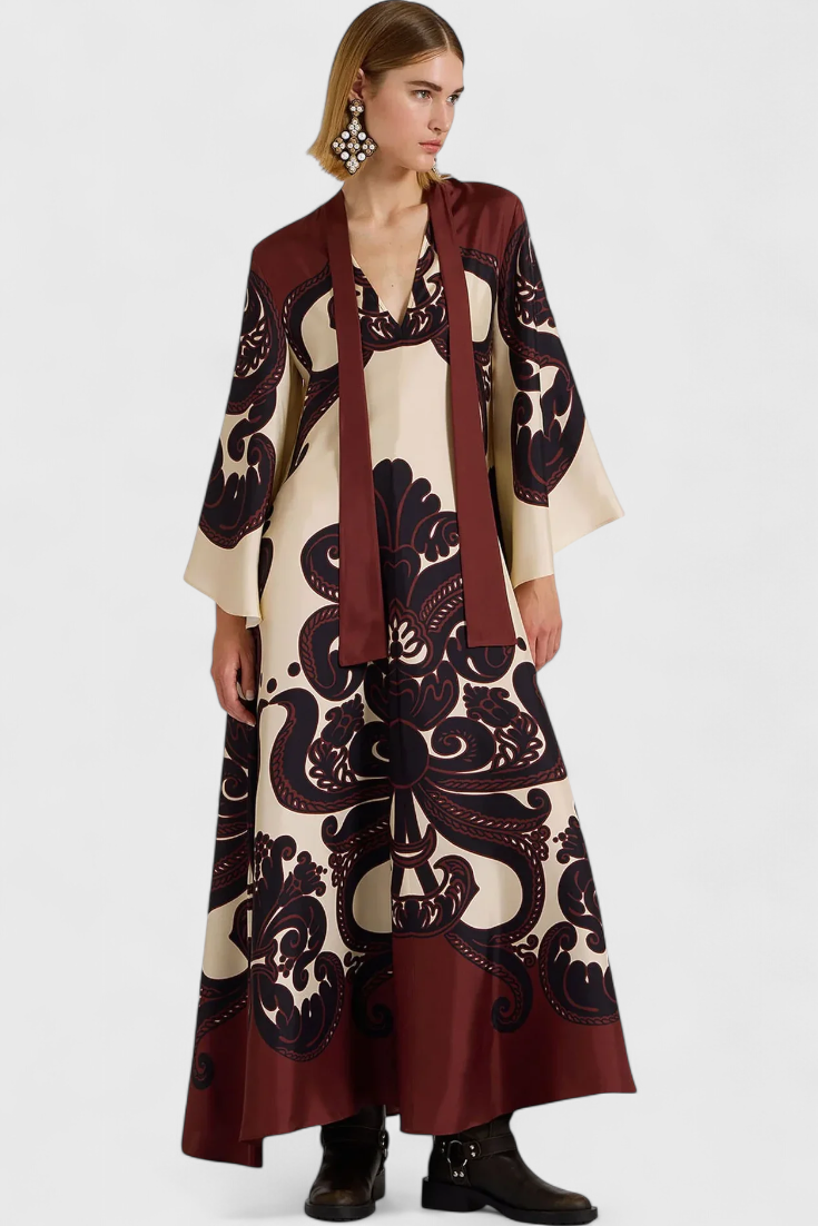 Maritza Grenadine Print High Neck Dress