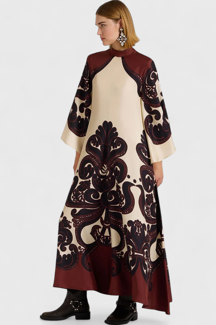 Maritza Grenadine Print High Neck Dress
