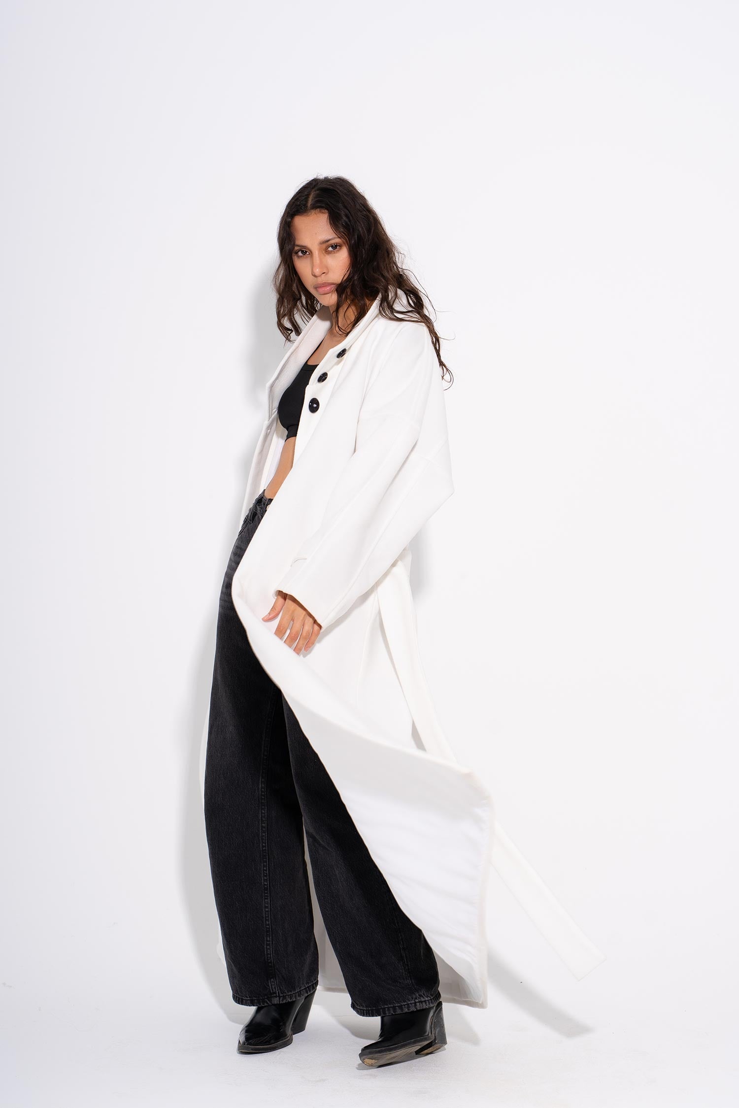 Kathy - Buttoned Wool Coat - White