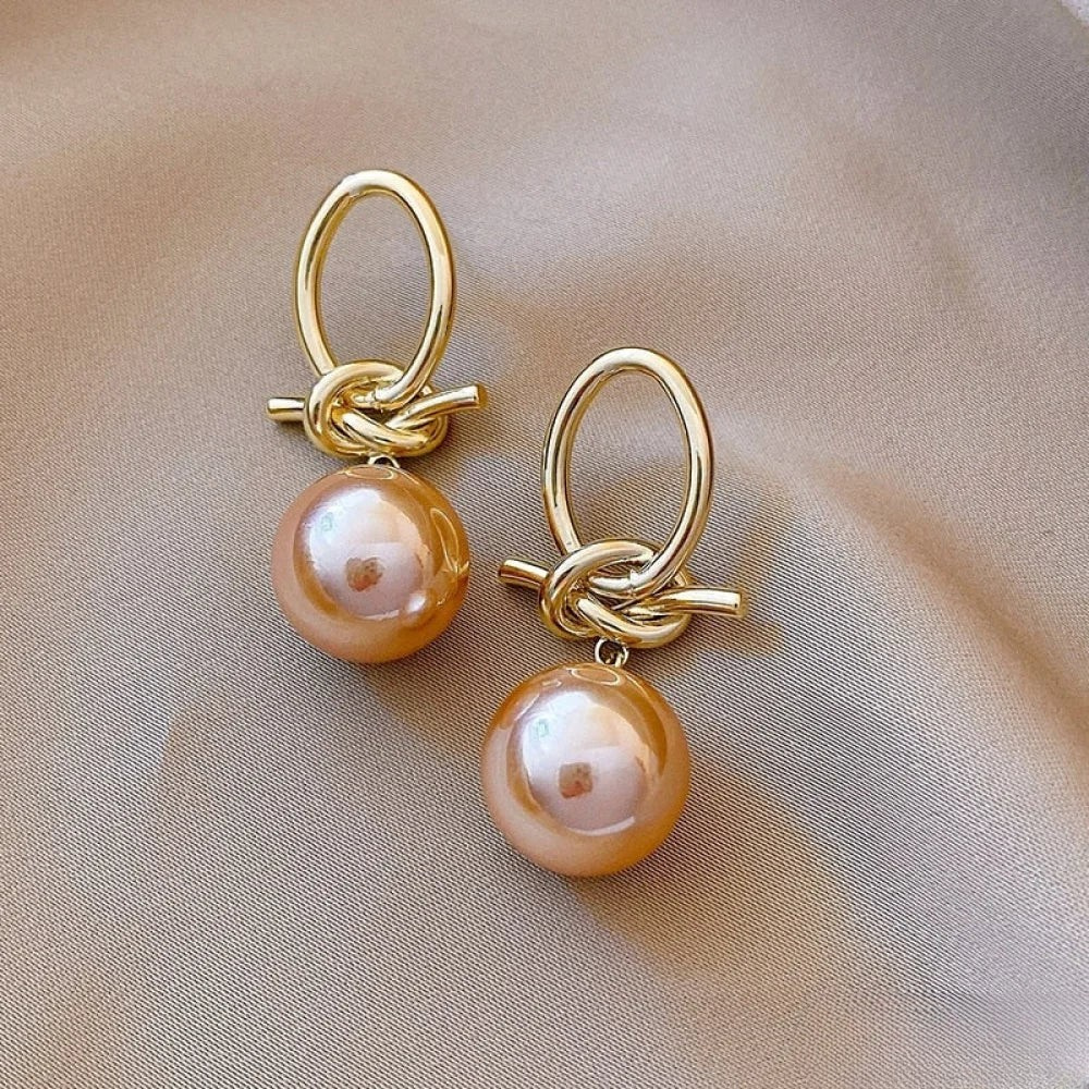 Gold Hoop Earrings with Pearl