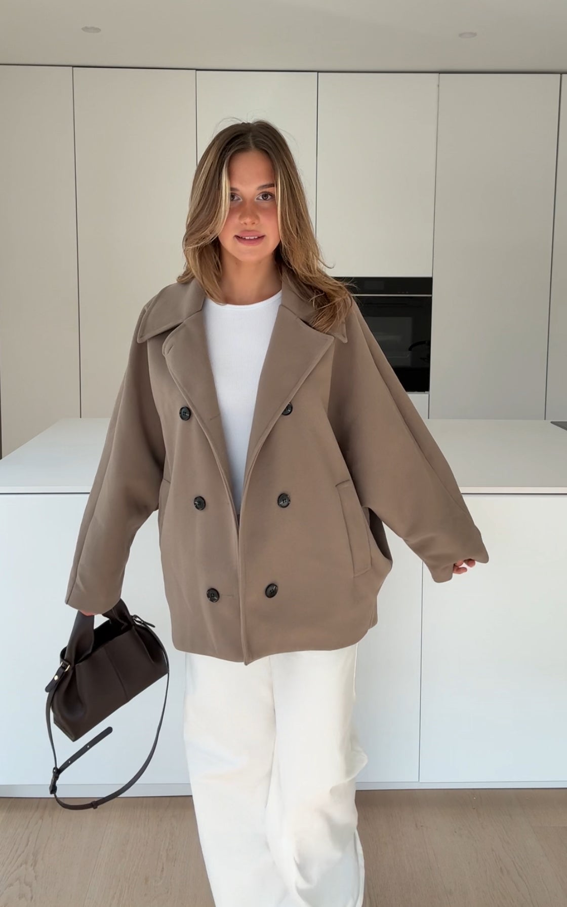 Oversized jacket in cinnamon color