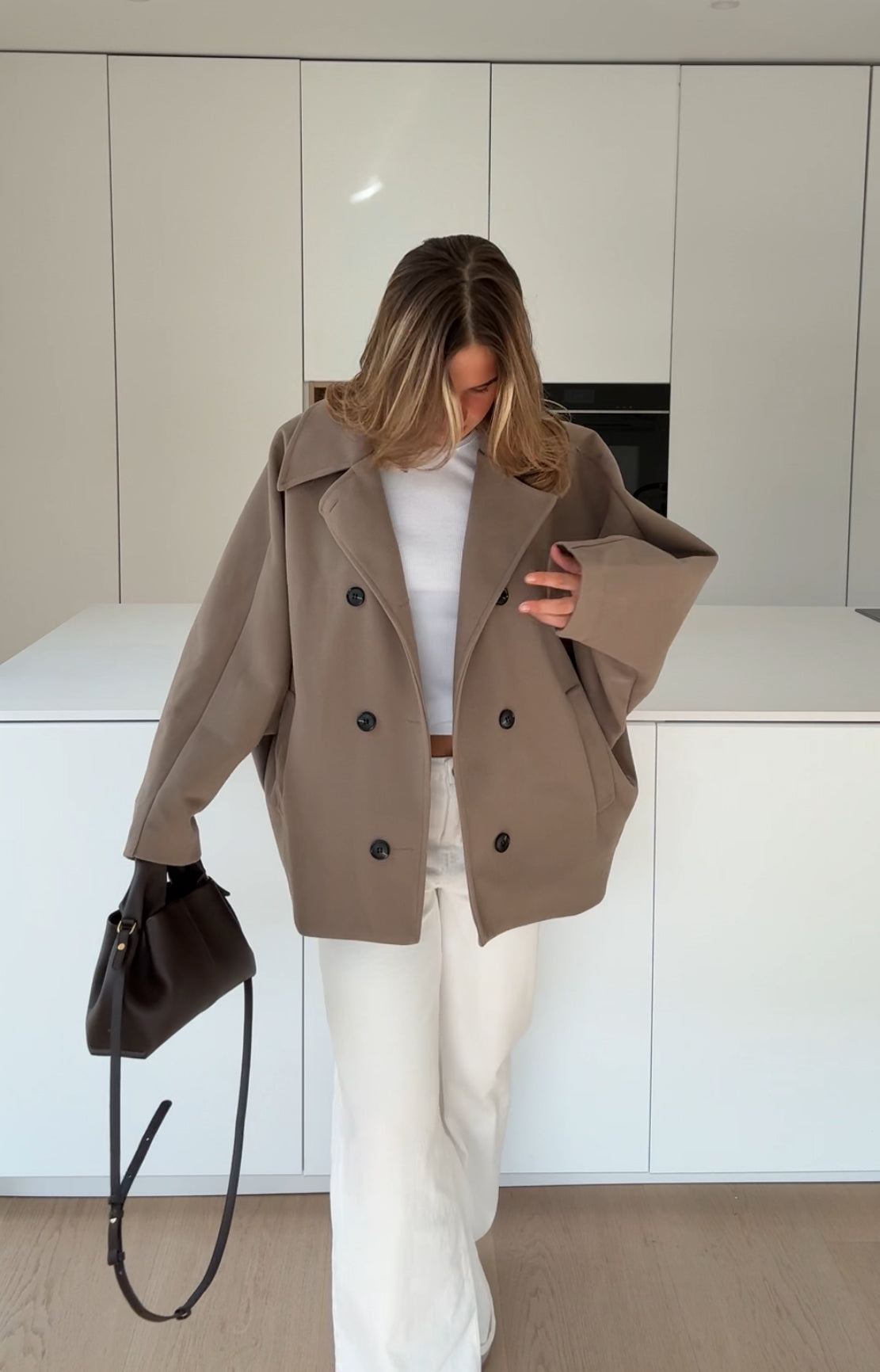 Oversized jacket in cinnamon color