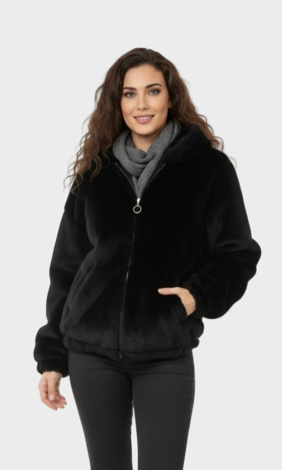 Nancy - Teddy fleece hooded jacket with zipper