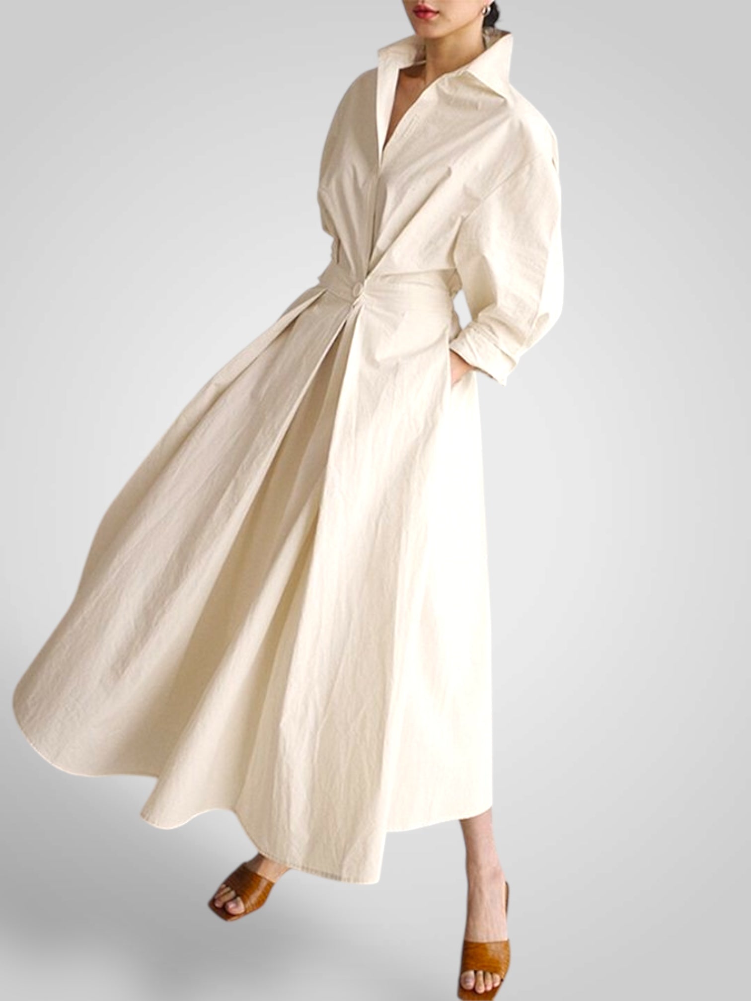 Ella | Women's Maxi Dress with Pockets, Buttons, Long Sleeves