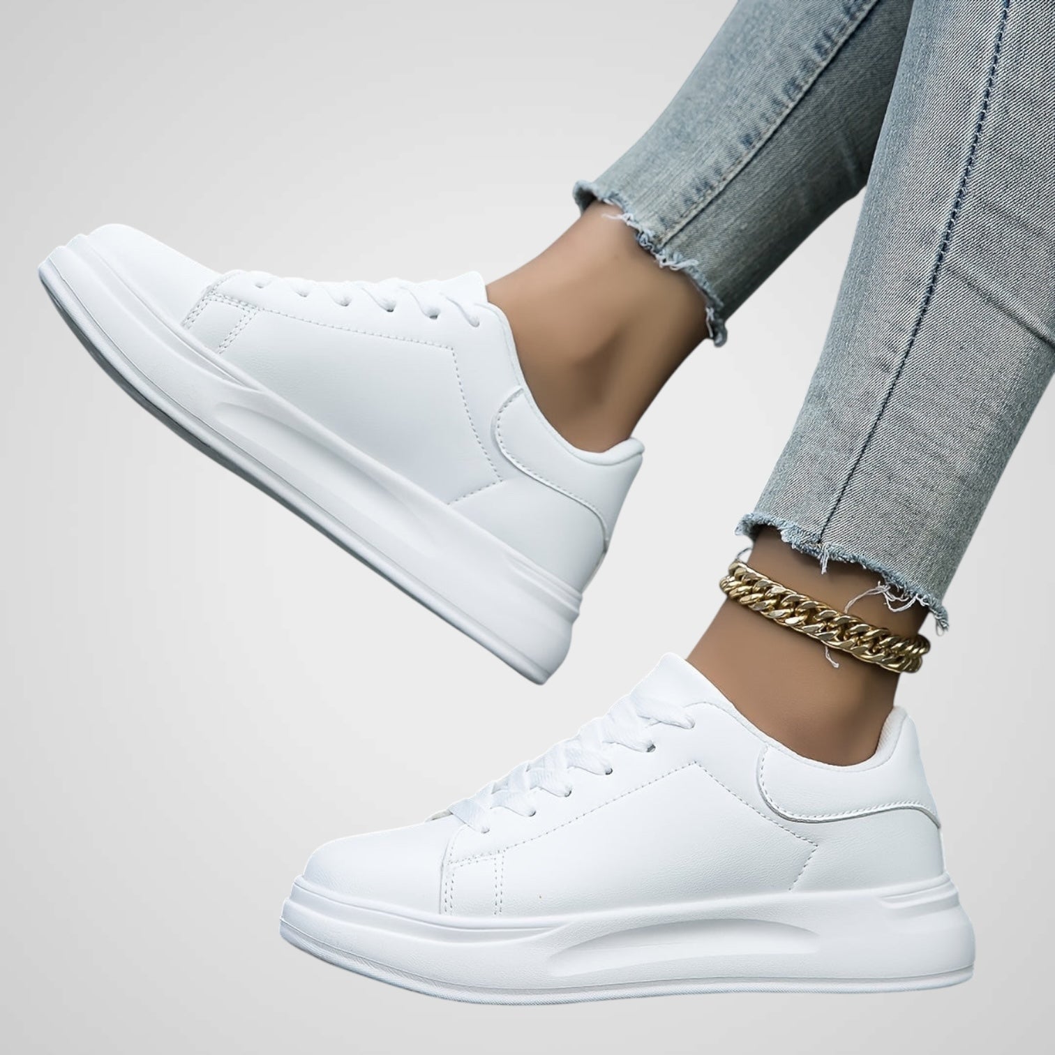 Elli | Women's Pure White Eco-Leather Sneakers