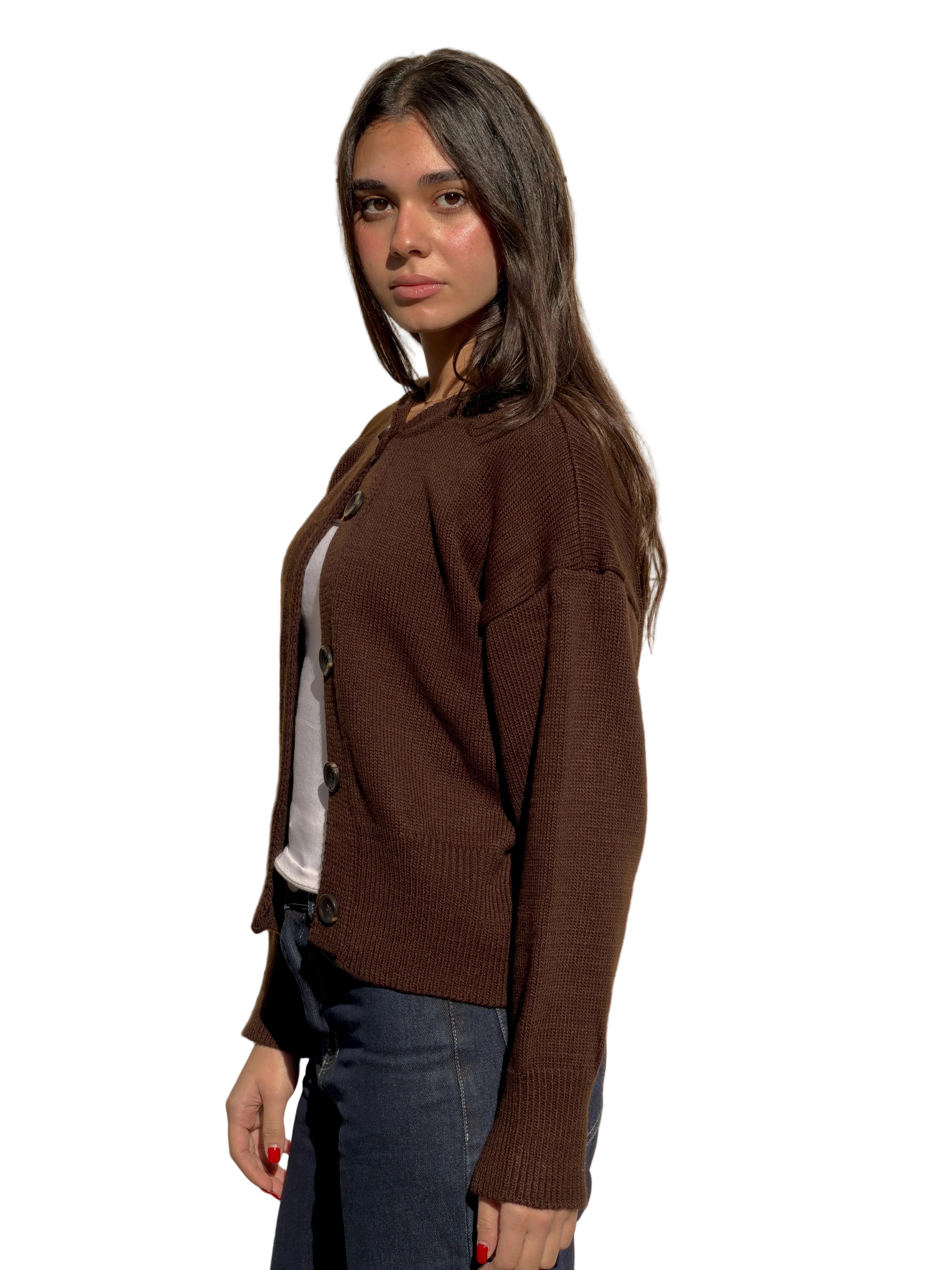 Georgina - Brown Buttoned Knit Cardigan