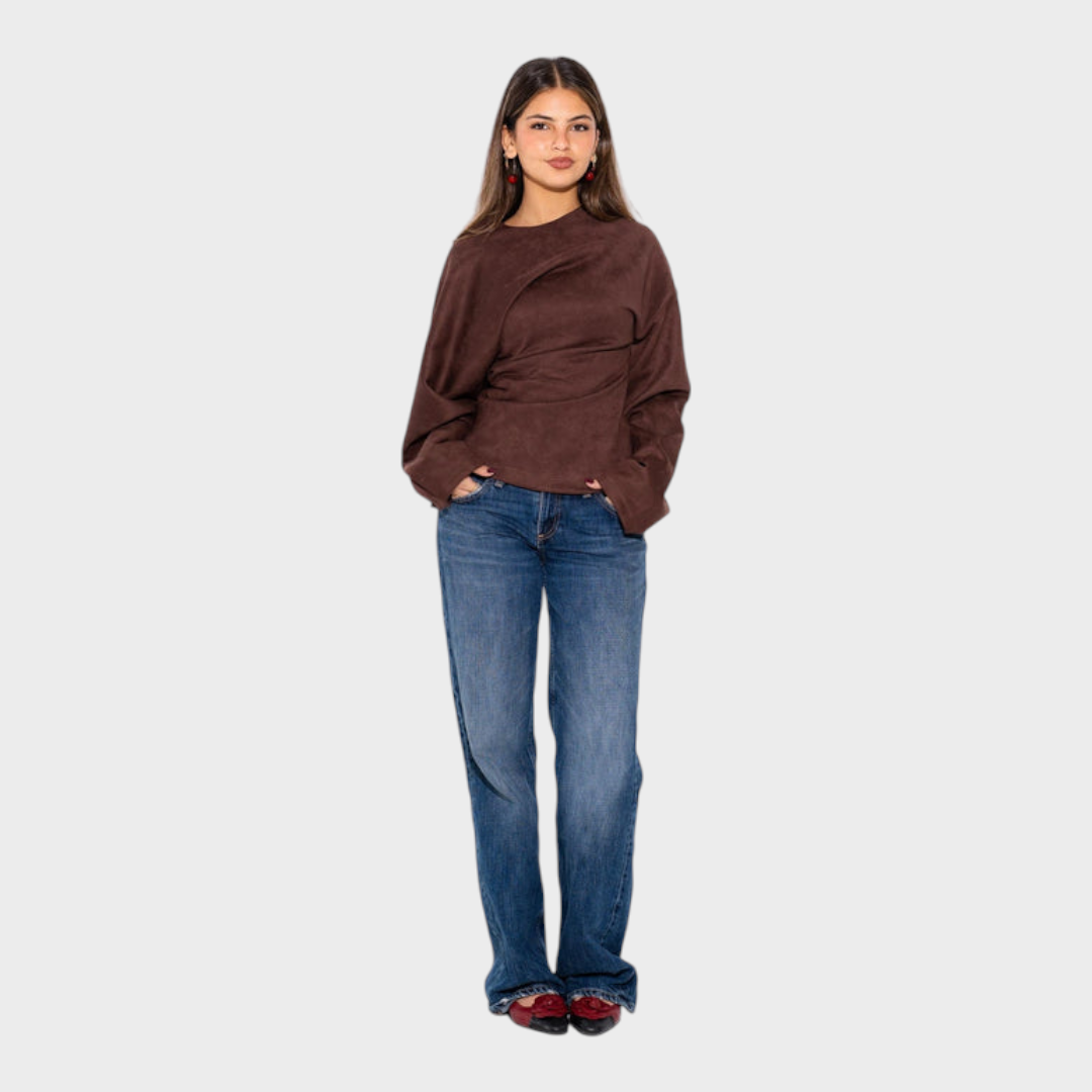 Tyronia | Suede Draped Top - Brown