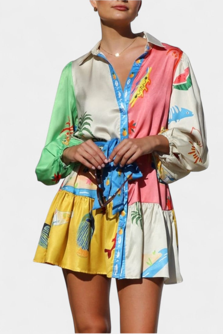 Fallon Mini Dress with Multicolored Pattern