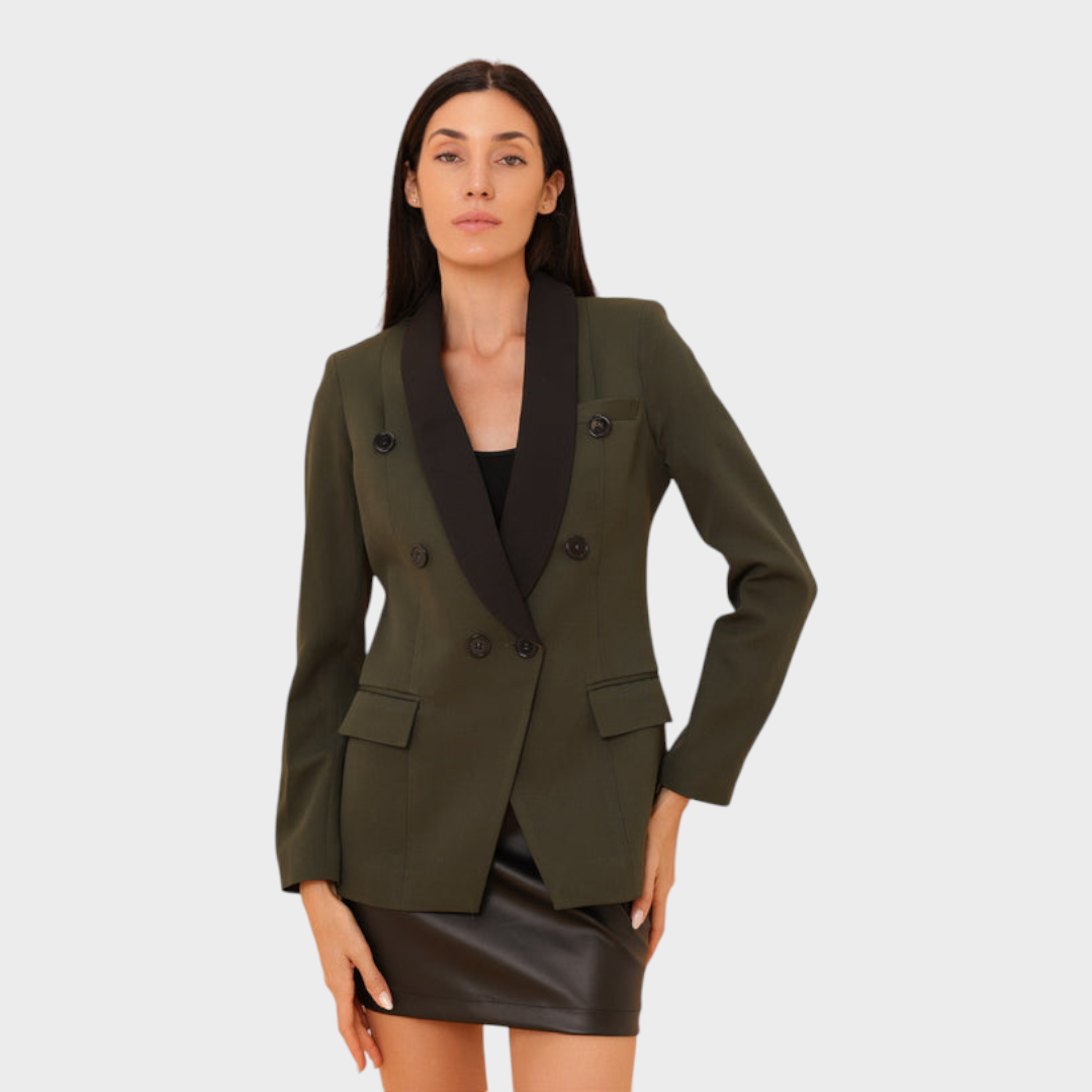 Stacy | CAMEL COLORED BLAZER WITH CONTRAST LOUNGE COLLAR