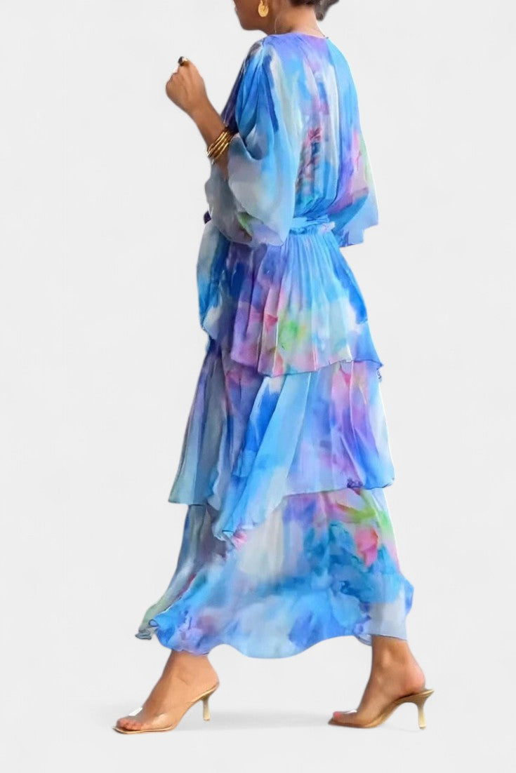 Carol Maxi Floral Dress in Watercolor Style