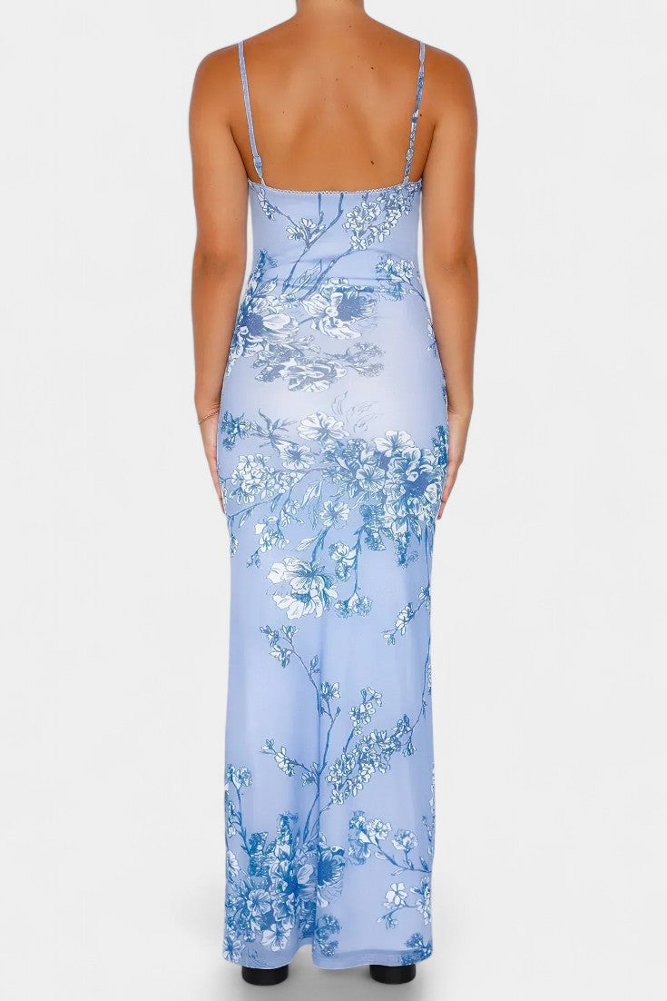 Iris Floral Lace Dress in Blue