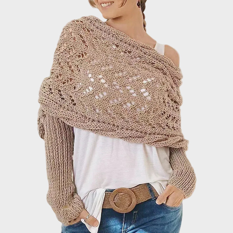 Danica | Hollow Knit Shawl Sweater with Extended Sleeves