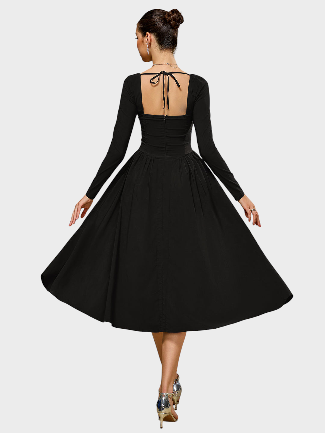 Shannon | A-Line Dress with Long Sleeves and Tie Back