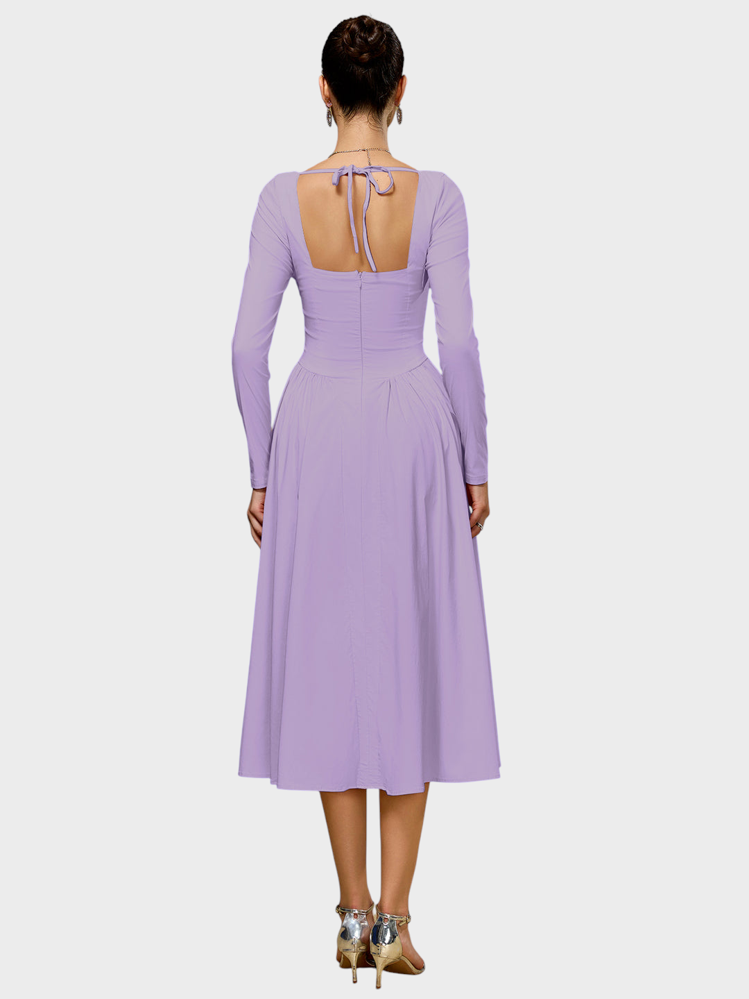 Shannon | A-Line Dress with Long Sleeves and Tie Back