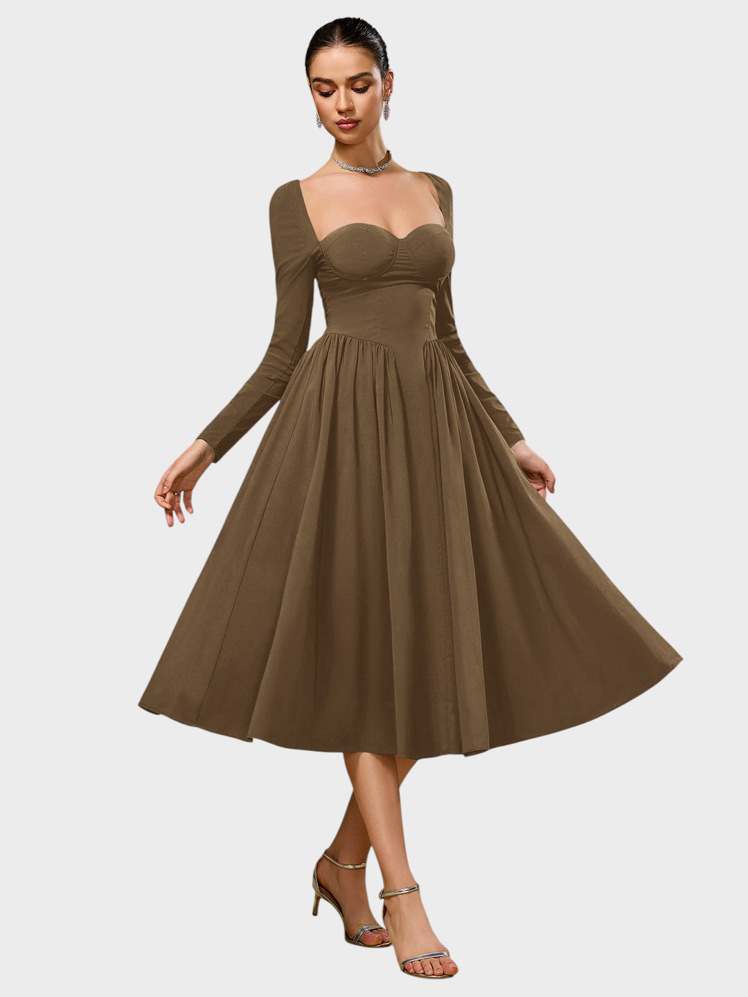 Shannon | A-Line Dress with Long Sleeves and Tie Back