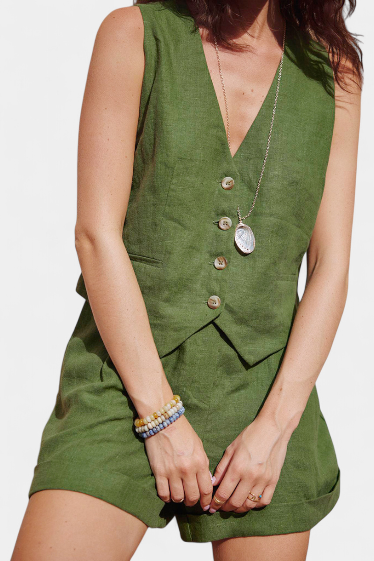 ennifer Linen Cotton Vest and Shorts Set