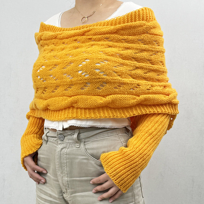 Maribel - Hollow Knit Shawl Sweater with Extended Sleeves
