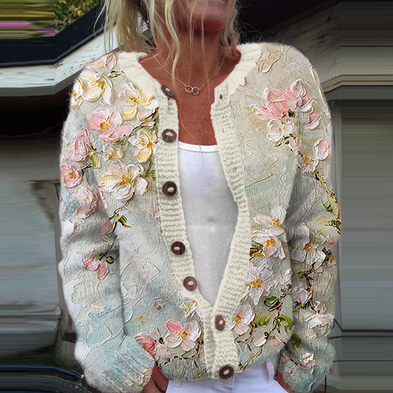 Chloe | Knitted cardigan with vintage floral pattern