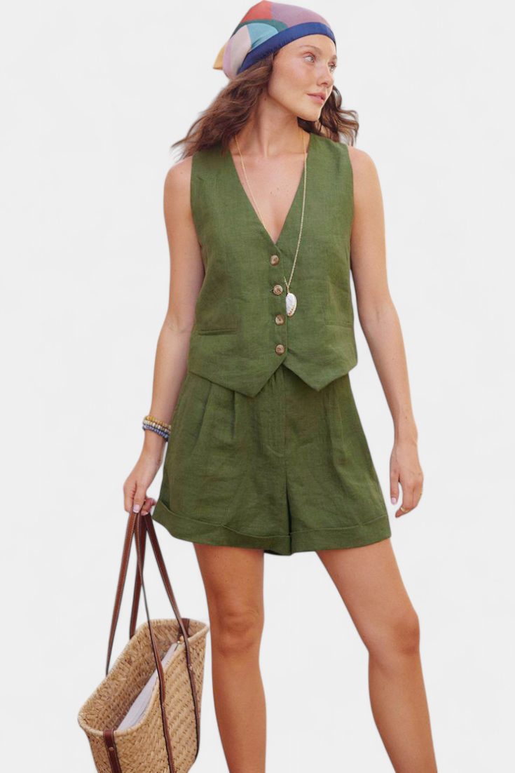 ennifer Linen Cotton Vest and Shorts Set