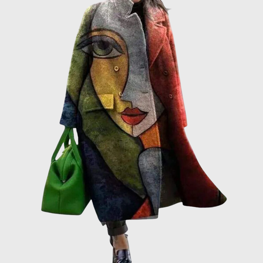 Wide-cut coat with wrap closure