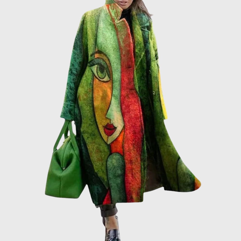 Wide-cut coat with wrap closure