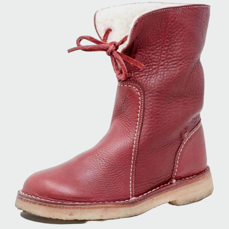 Waterproof leather boots with wool lining
