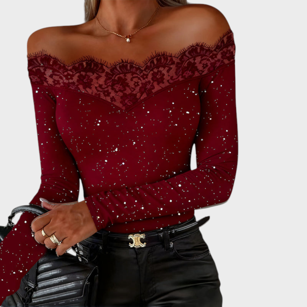 Sydney | Glitter Off The Shoulder Lace Spliced Top