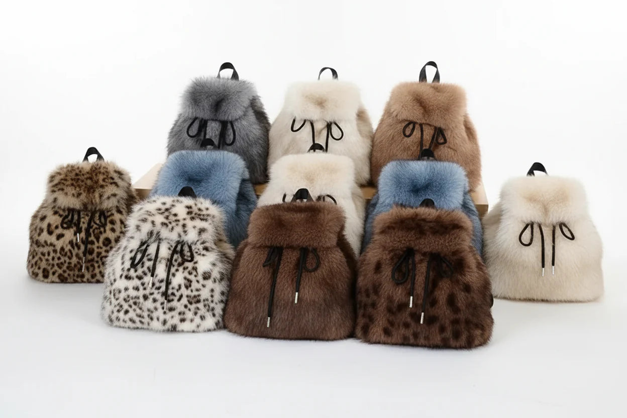 Bernice | Faux Fur Drawstring Backpack